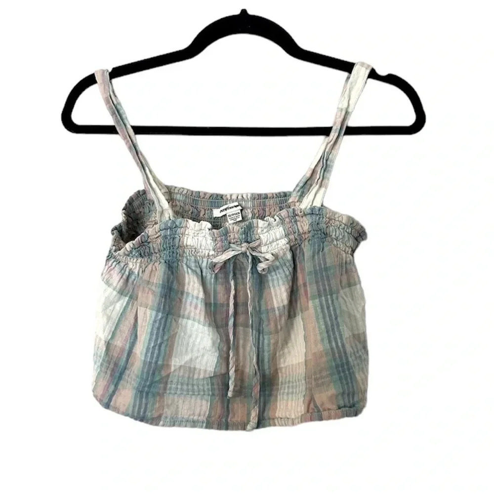 American Eagle Sleeveless Plaid Cotton/Linen Blend Crop Top Size XS GUC